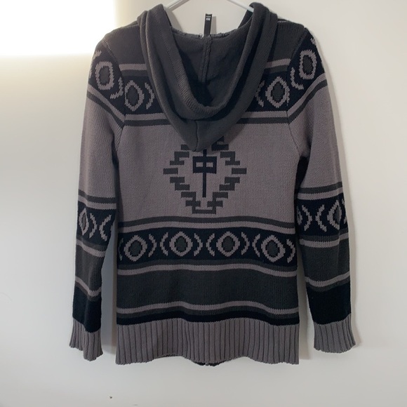 BLACK & GREY KNITTED ZIPPED HOOD SWEATER JACKET SIZE M - Picture 8 of 10